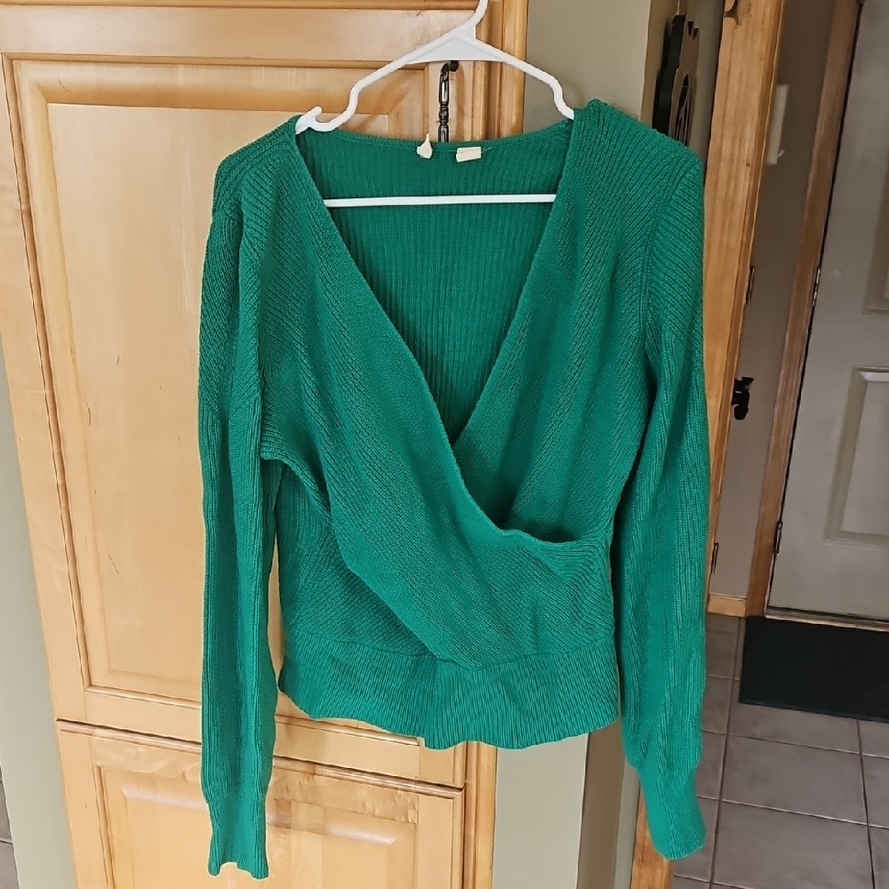 Green V-Neck Moth Women's Sweater